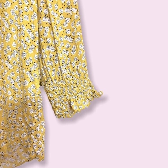 Cynthia Rowley Fall Leaves Patterned Blouse Yellow Long Sleeve V-Neck Womens XL - Picture 5 of 10